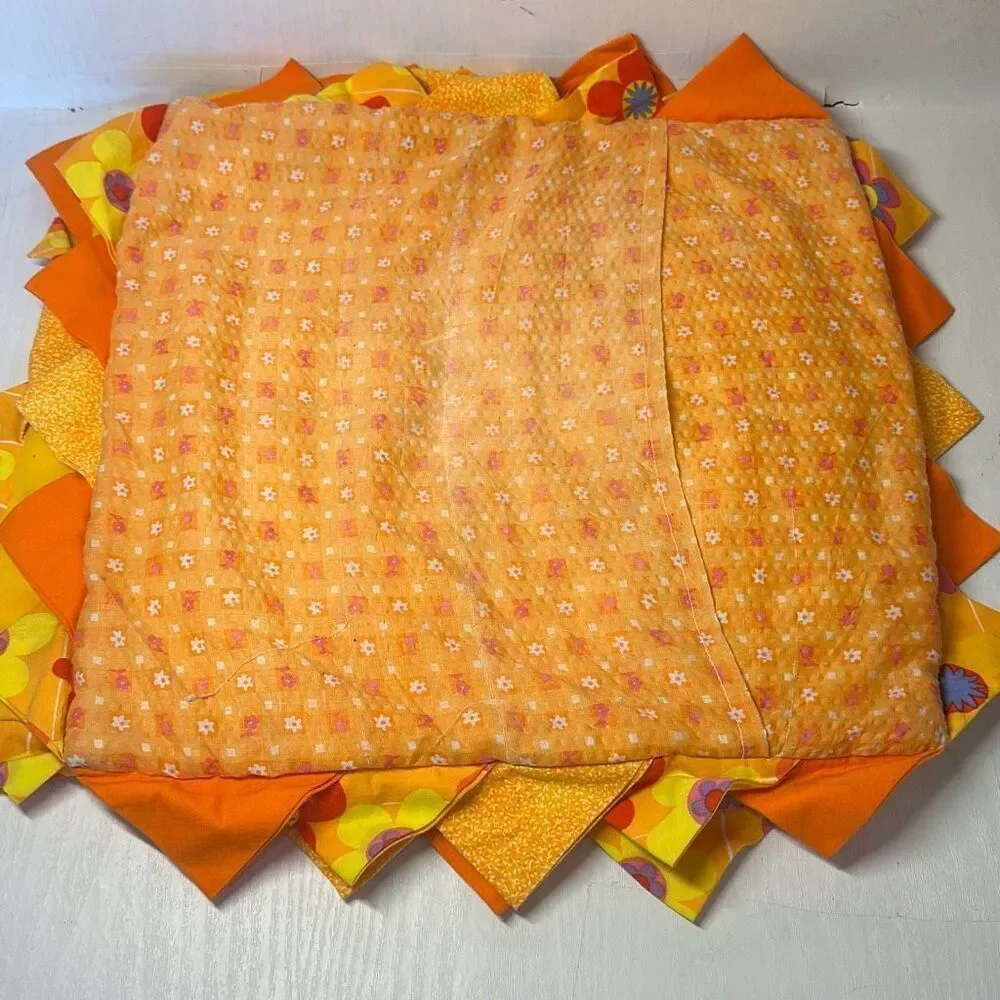 Handmade Orange Yellow Purple Quilted Throw Pillow Cover 13” x 13”‎